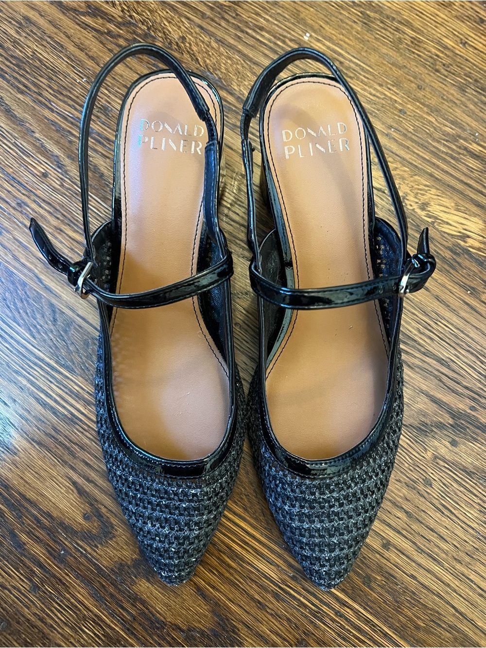 Donald J. Pliner Black Textured Pointed Slingback Flats